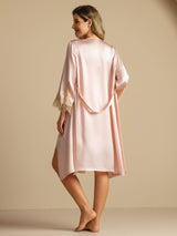 [Pink] SilkSilky-UK 3/4 Sleeve V Neck Nightdress&Dressing gowns 002
