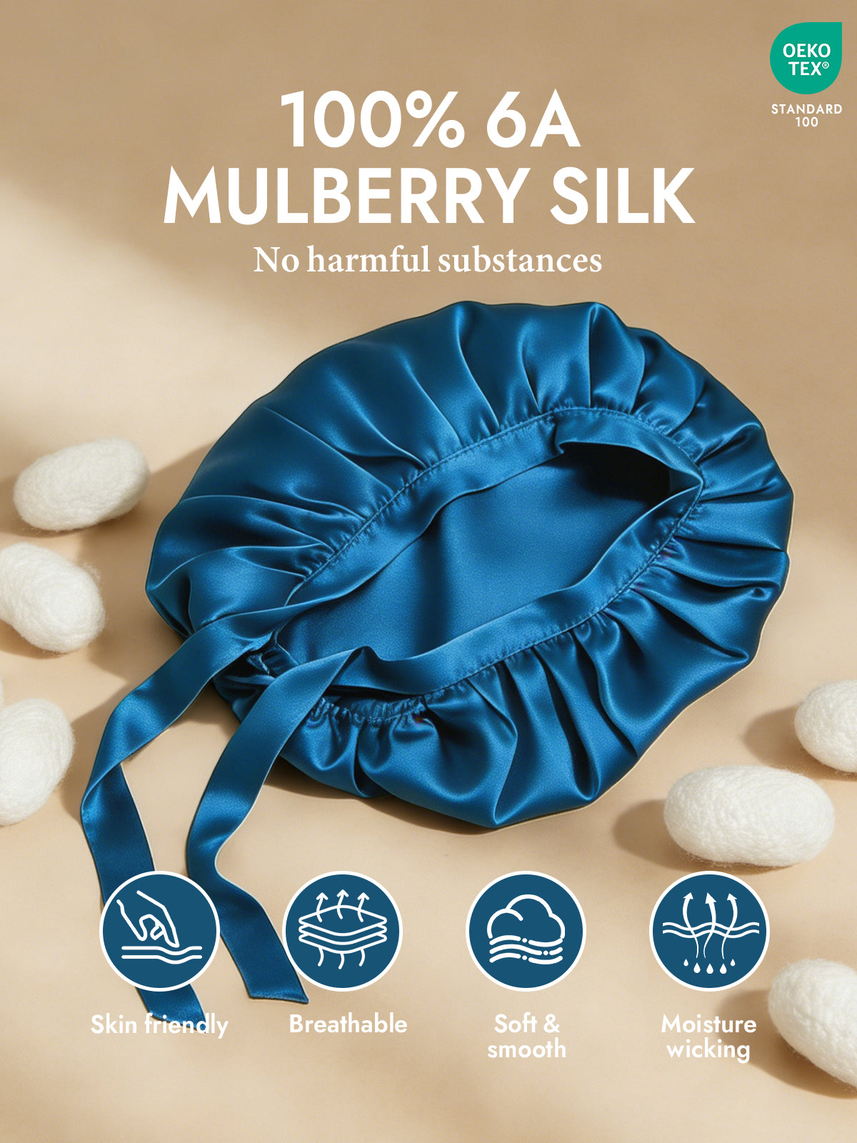 [Teal] SilkSilky-UK Pure Silk Sleep Cap 002
