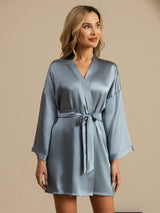 [Grayish Blue] SilkSilky-UK 3/4 Sleeve Women's Dressing Gown 003