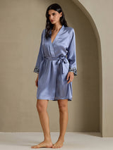 [Steel Blue] SilkSilky-UK 3/4 Sleeve Women's Dressing Gown 008