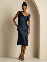 [Dark Blue] SilkSilky-UK Sleeveless Cowl Neck Dress 008