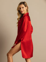 [Red] SilkSilky-UK Long Sleeve Lapel Collar Nightshirt 002