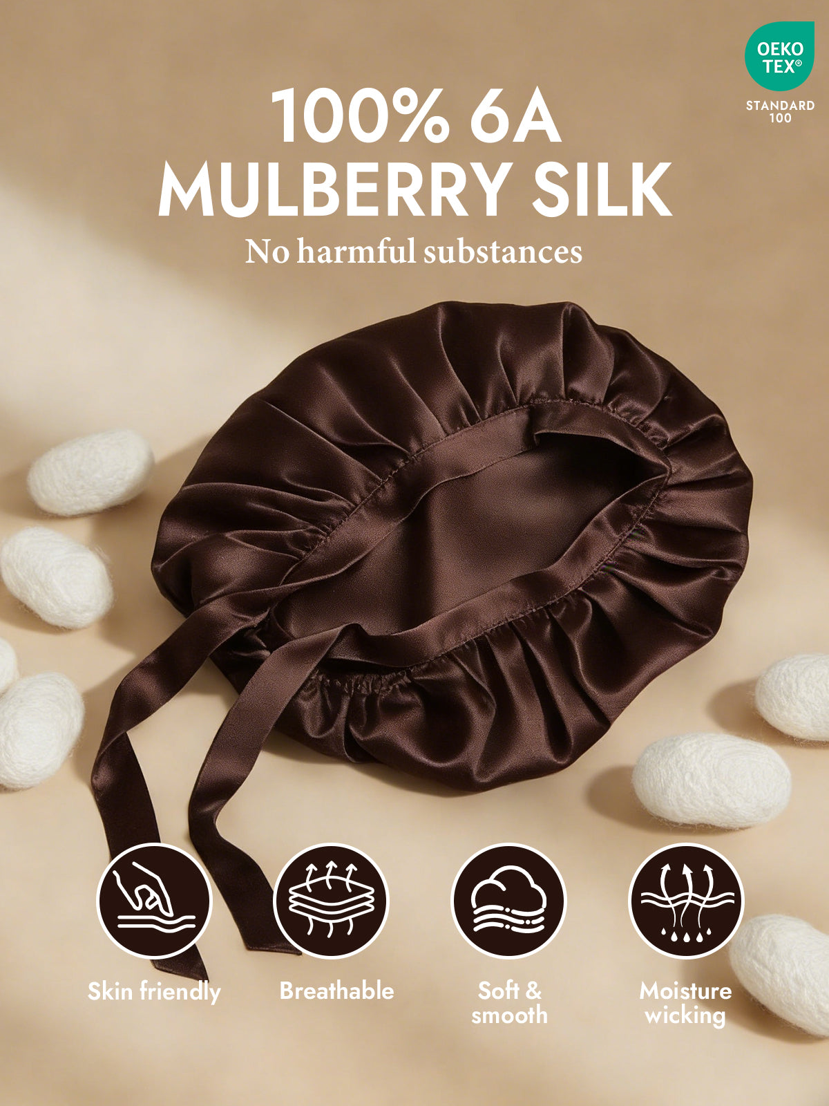 [Coffee] SilkSilky-UK Pure Silk Sleep Cap 002