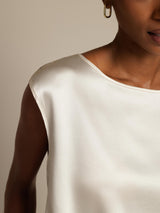 [White] SilkSilky-UK Cap Sleeve Round Neck Women's T-Shirt 004