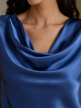 [Real Teal] SilkSilky-UK Cap Sleeve Cowl Neck Women's T-Shirt 004