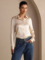 [Brown Rice] SilkSilky-UK Long Sleeve Lapel Collar Women's Shirt 005