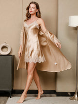 [Champagne] SilkSilky-UK 3/4 Sleeve V Neck Nightdress&Dressing gowns 001