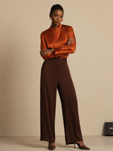 [Caramel] SilkSilky-UK 19Momme Stretch Silk Charmeuse Long Sleeve Stand Collar Blouse 008
