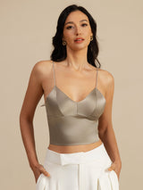 [Khaki] SilkSilky-UK Spaghetti Strap V Neck Camisole 001