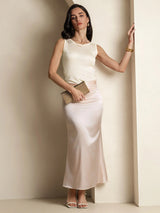 [Beige] SilkSilky-UK 100% Silk Jersey Sleeveless Round Neck Women's T-Shirt 006