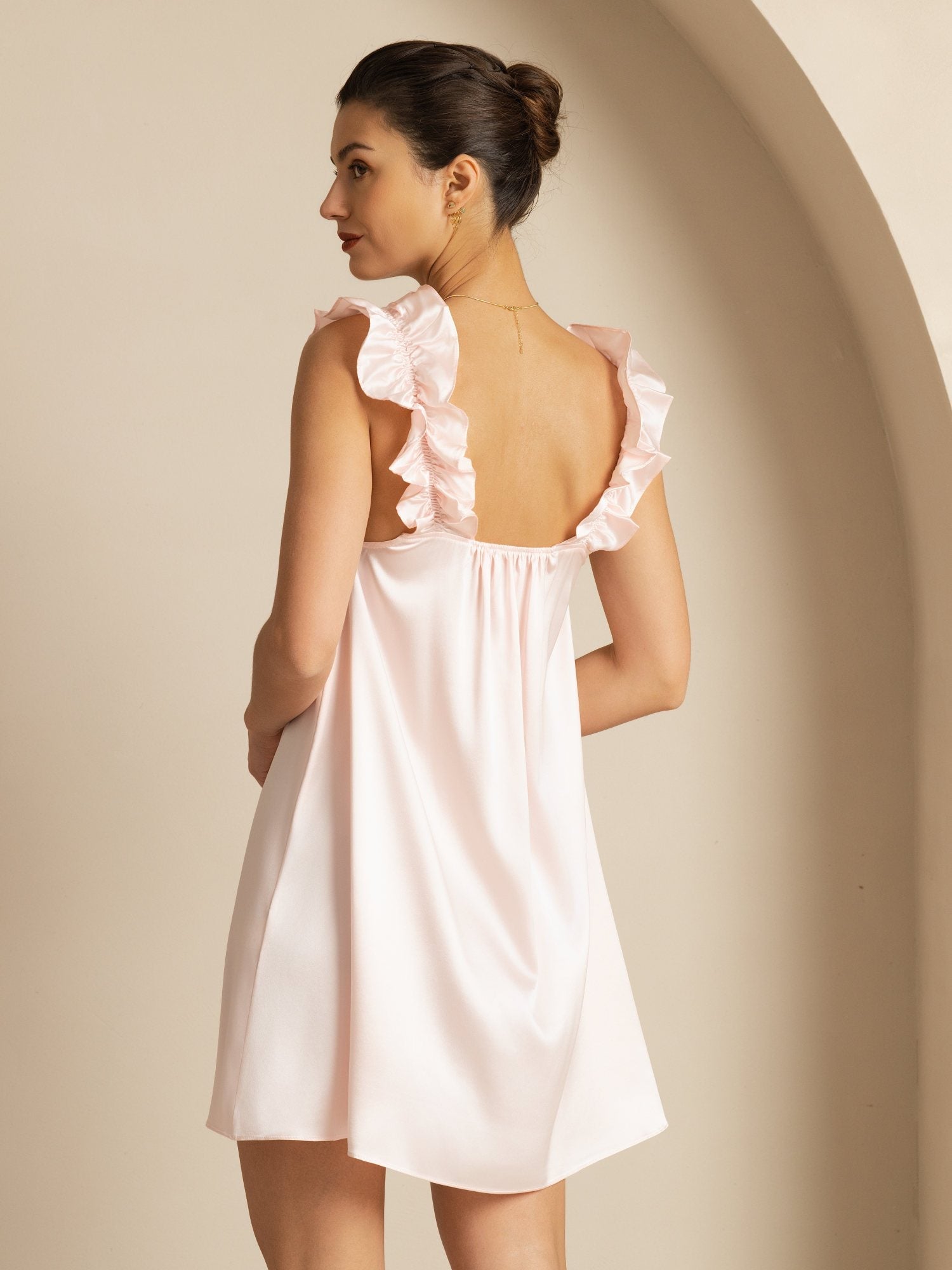 [Pink] SilkSilky-UK 19Momme Silk Sleeveless Square Neck Dress 002