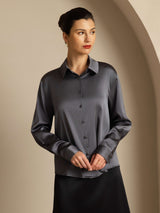 [Dark Gray] SilkSilky-UK Long Sleeve Lapel Collar Women's Shirt 007