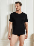 SilkSilky-UK Silk Knitted Short Sleeve Round Neck Men's T-Shirt Black 005