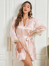 [Pink] SilkSilky-UK 3/4 Sleeve Women's Dressing Gown 004