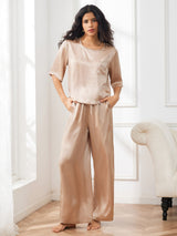 [Champagne] SilkSilky-UK Half Sleeve Round Neck Women's Pyjamas 003