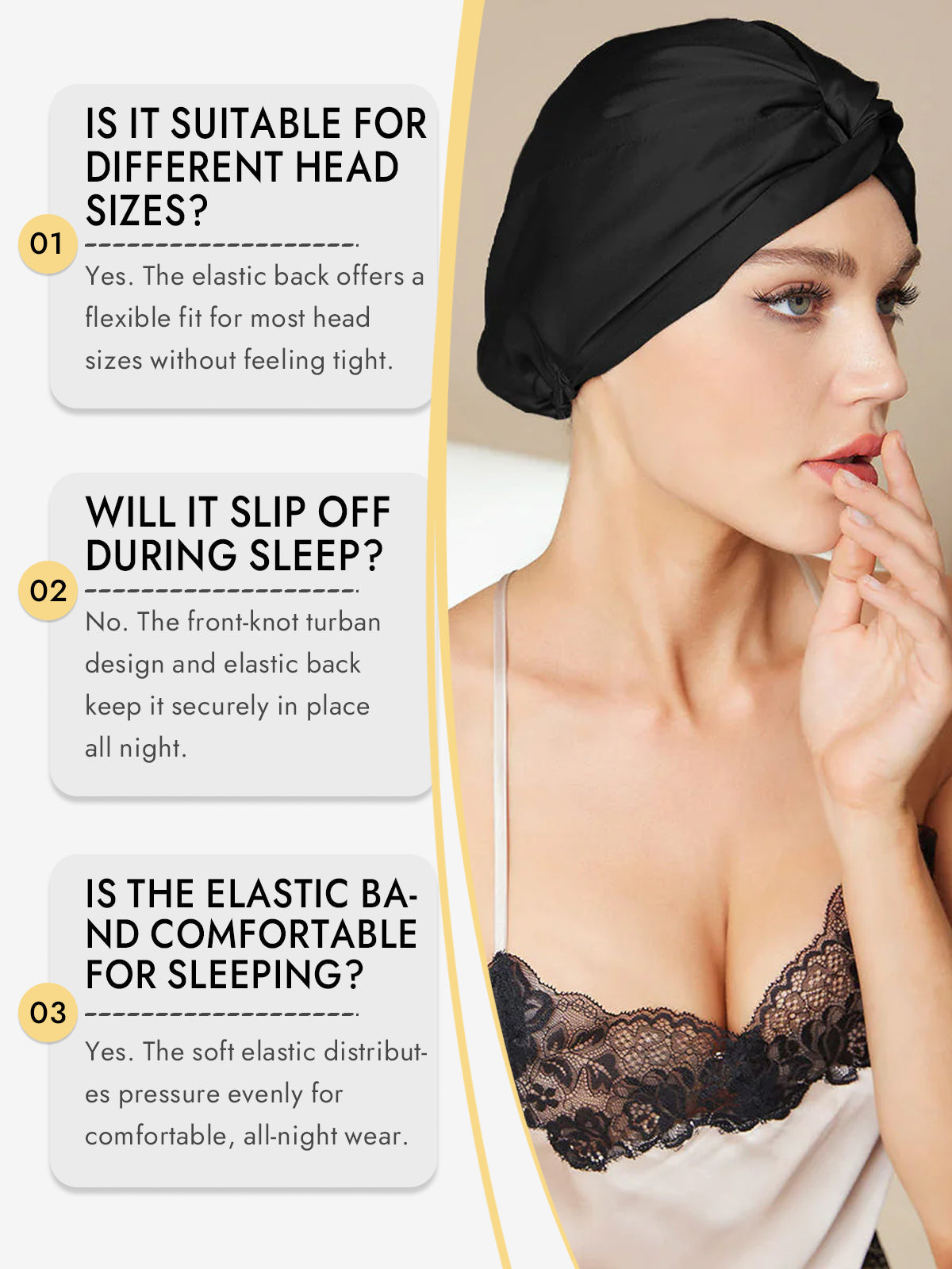 [Black] SilkSilky-UK Pure Silk Sleep Cap 007
