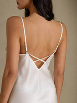 [White] SilkSilky-UK Spaghetti Strap V Neck Nightdress 005