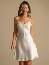 [White] SilkSilky-UK Spaghetti Strap V Neck Nightdress 006
