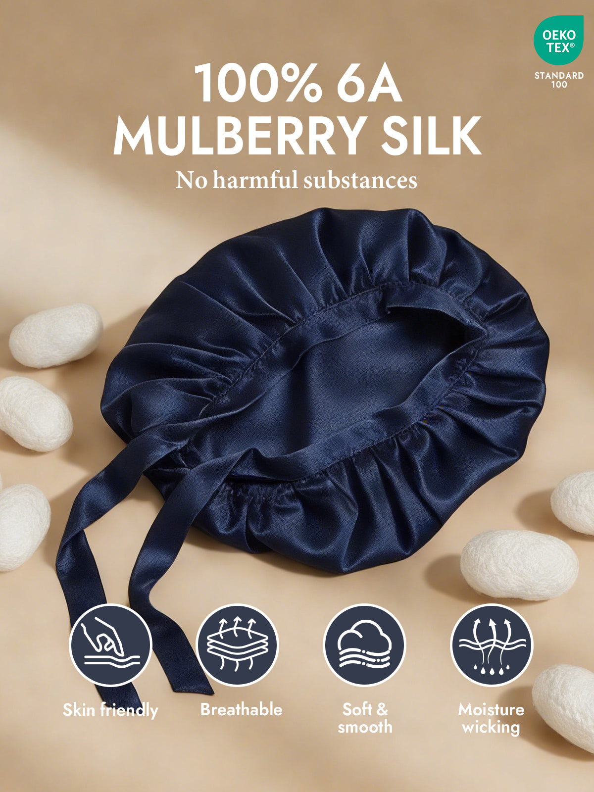 [Dark Blue] SilkSilky-UK Pure Silk Sleep Cap 002