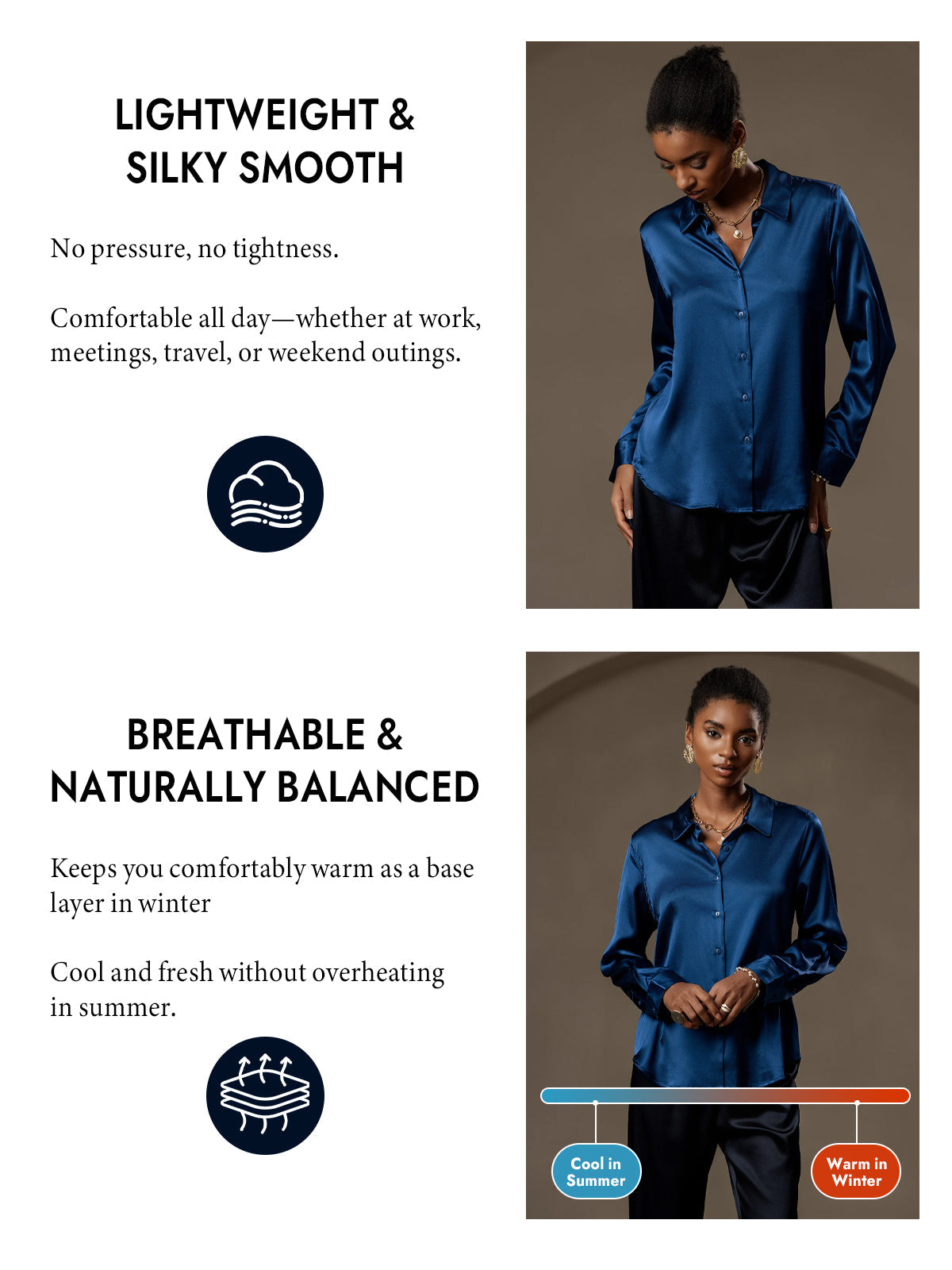 [Teal] SilkSilky-UK Silk Long Sleeve Collar Women's Shirt 004