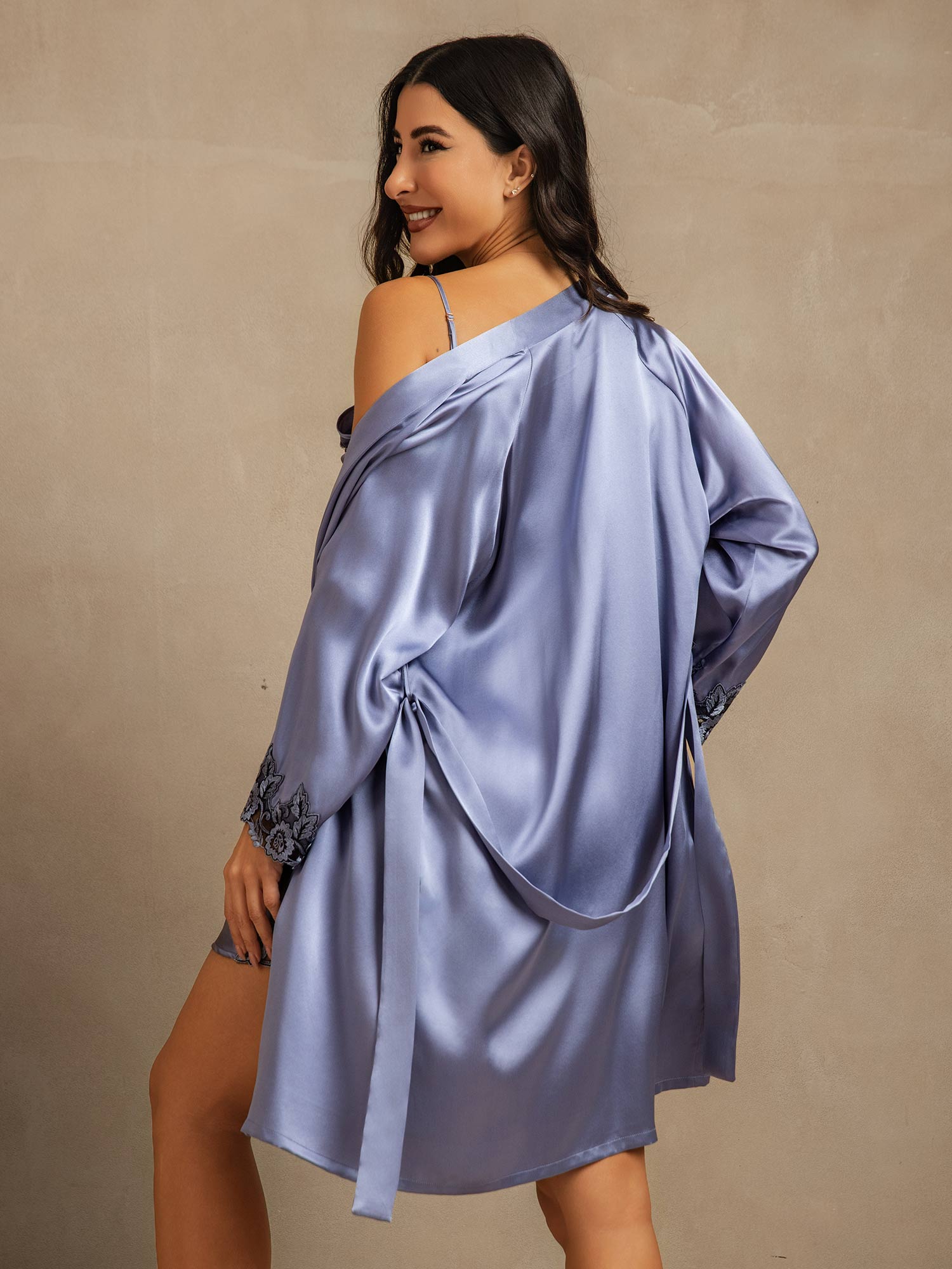 [Steel Blue] SilkSilky-UK Nightgown&Robe Set 002,