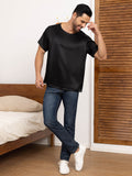 SilkSilky UK Pure Silk Short Sleeve Round Neck Men's T Shirt Black 004