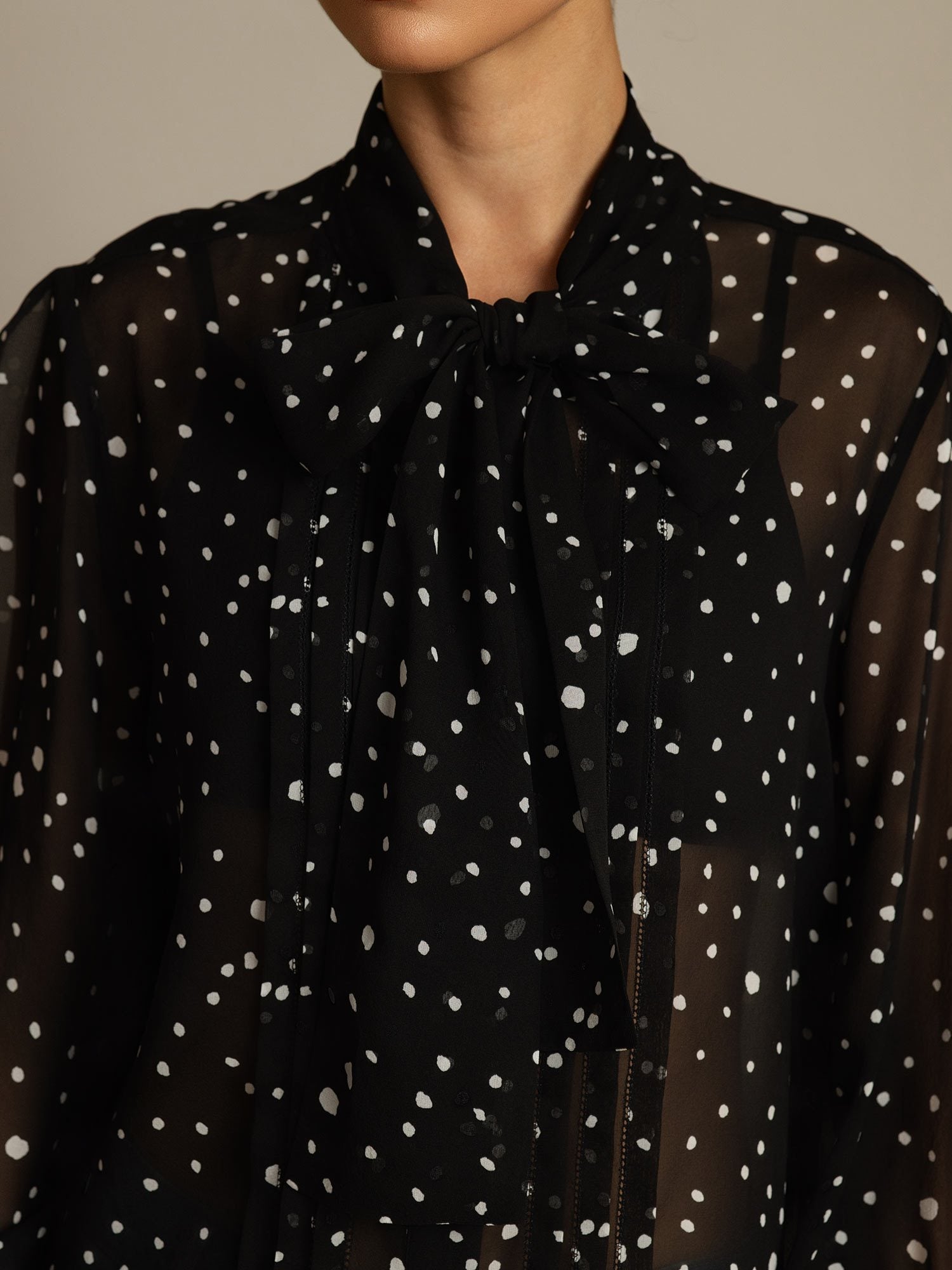 [PolkaDot] SilkSilky-UK Pure Silk Tie Neck Women's Shirt 004