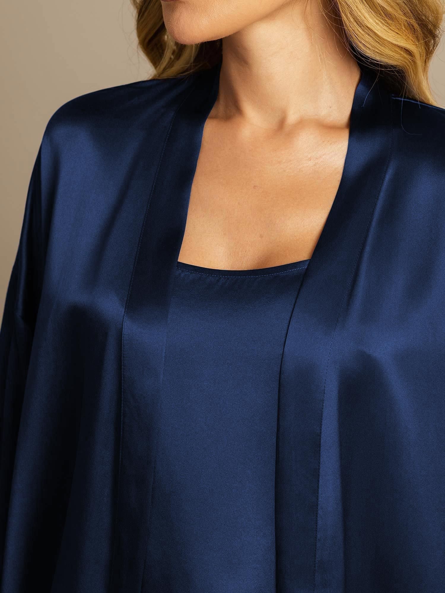 [Dark Blue] SilkSilky-UK Pure Silk Split Nightdress&Dressing gowns 004,