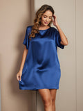 SilkSilky UK Pure Silk Short Sleeve Round Neck Nightdress DarkBlue 005