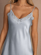 [Grayish Blue] SilkSilky-UK Spaghetti Strap V Neck Nightdress 004