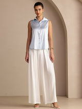 [Light Blue] SilkSilky-UK Sleeveless Lapel Collar Women's Shirt 006