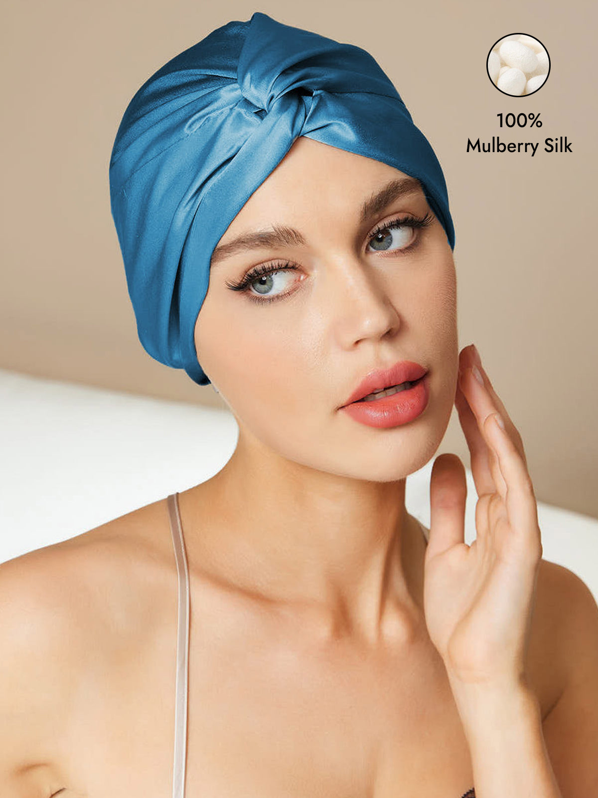 [Teal] SilkSilky-UK Pure Silk Sleep Cap 001