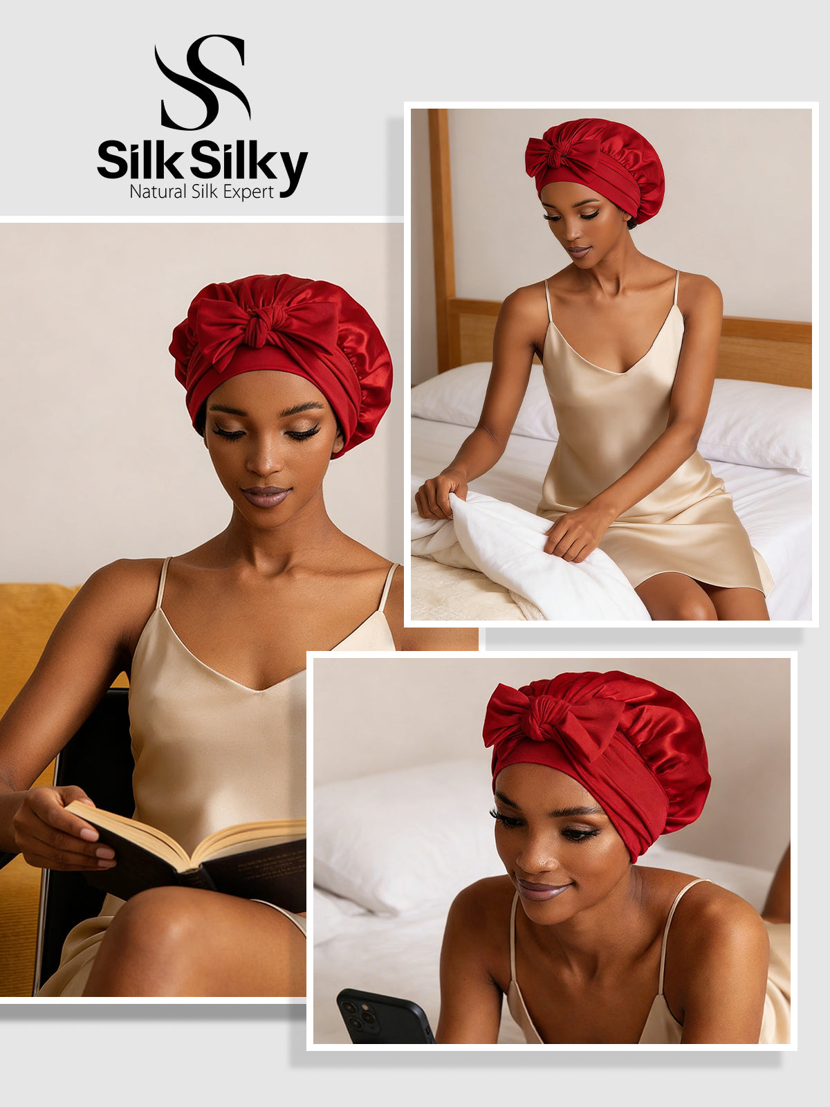 [Wine] SilkSilky-UK Pure Silk Sleep Cap 005