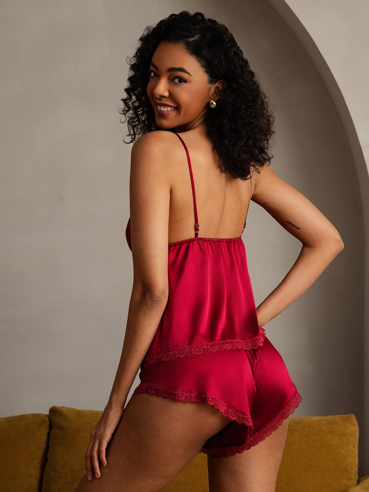 SilkSilky-UK 19Momme Silk V Neck Camisole Set Wine 002