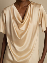 [Champagne] SilkSilky-UK Short Sleeve Cowl Neck Women's Blouse 004