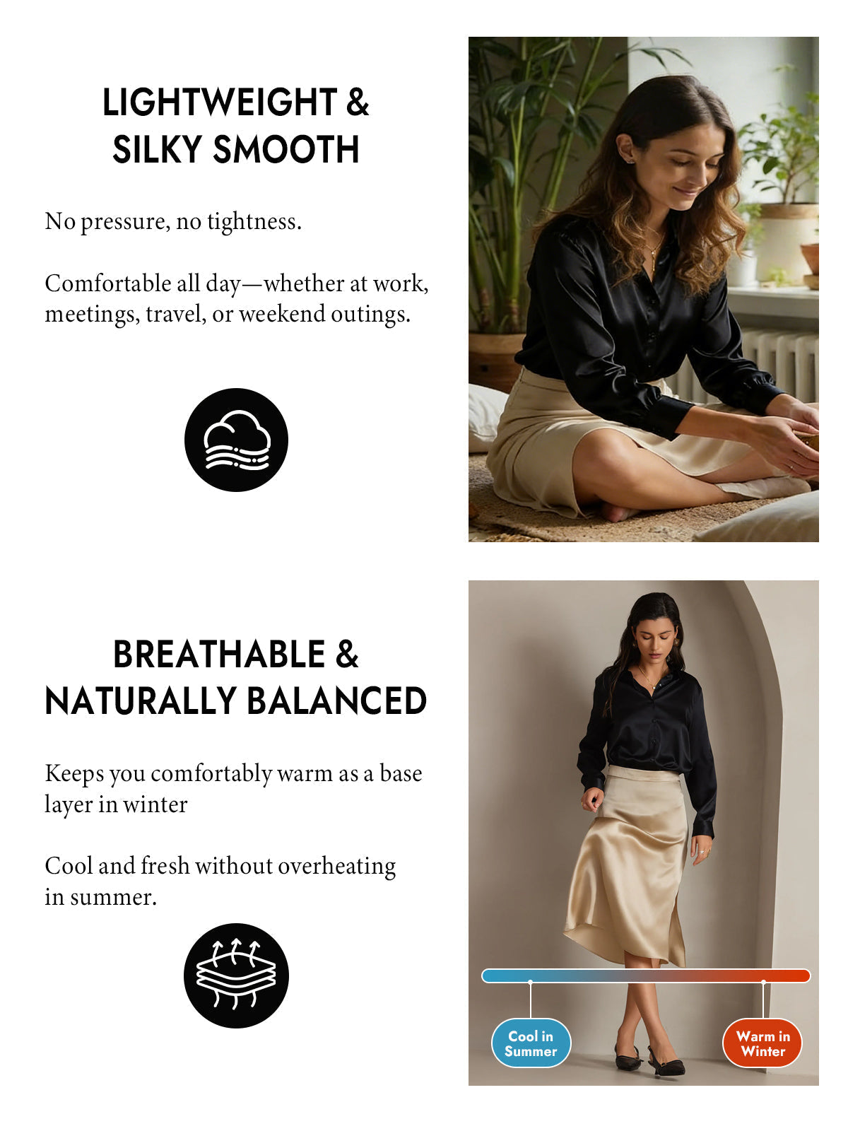 [Black] SilkSilky-UK Silk Long Sleeve Collar Women's Shirt 004