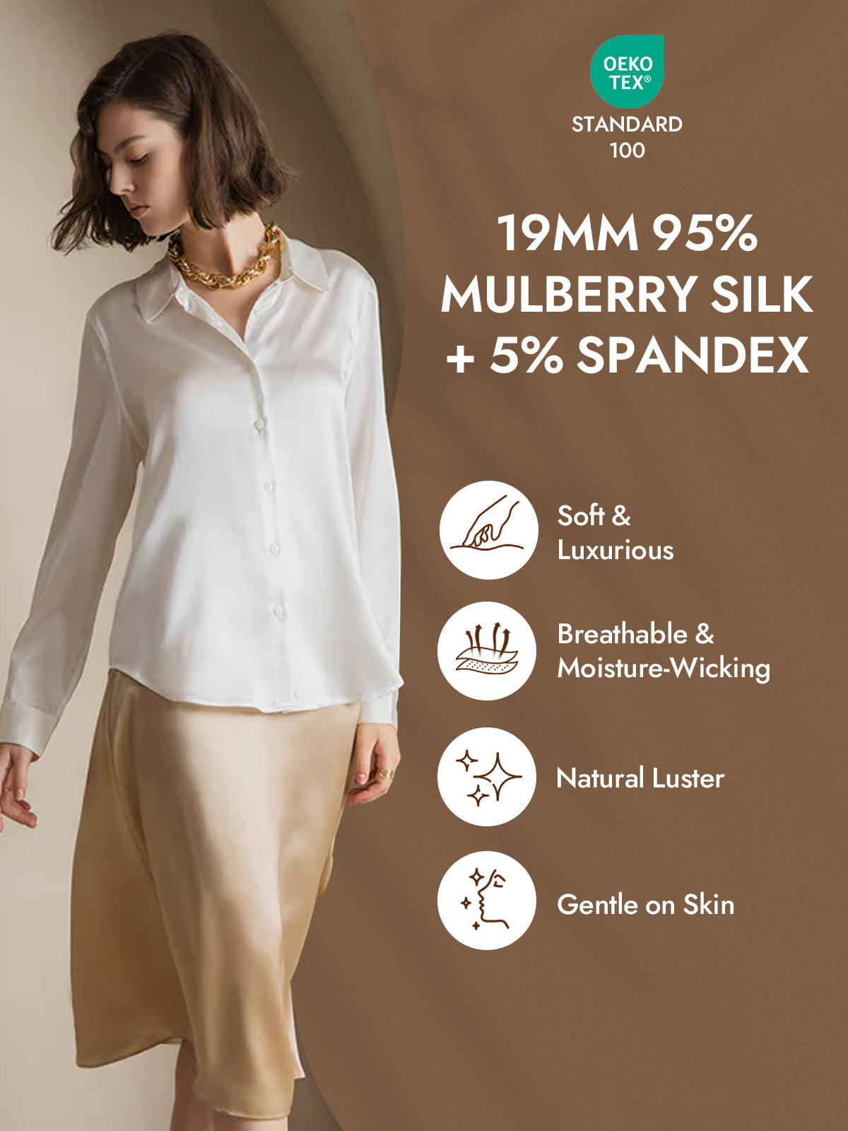 [White] SilkSilky-UK Silk Long Sleeve Collar Women's Shirt 004