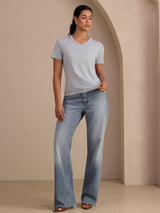 [Grayish Blue] SilkSilky-UK Short Sleeve V Neck Women's T-Shirt 007