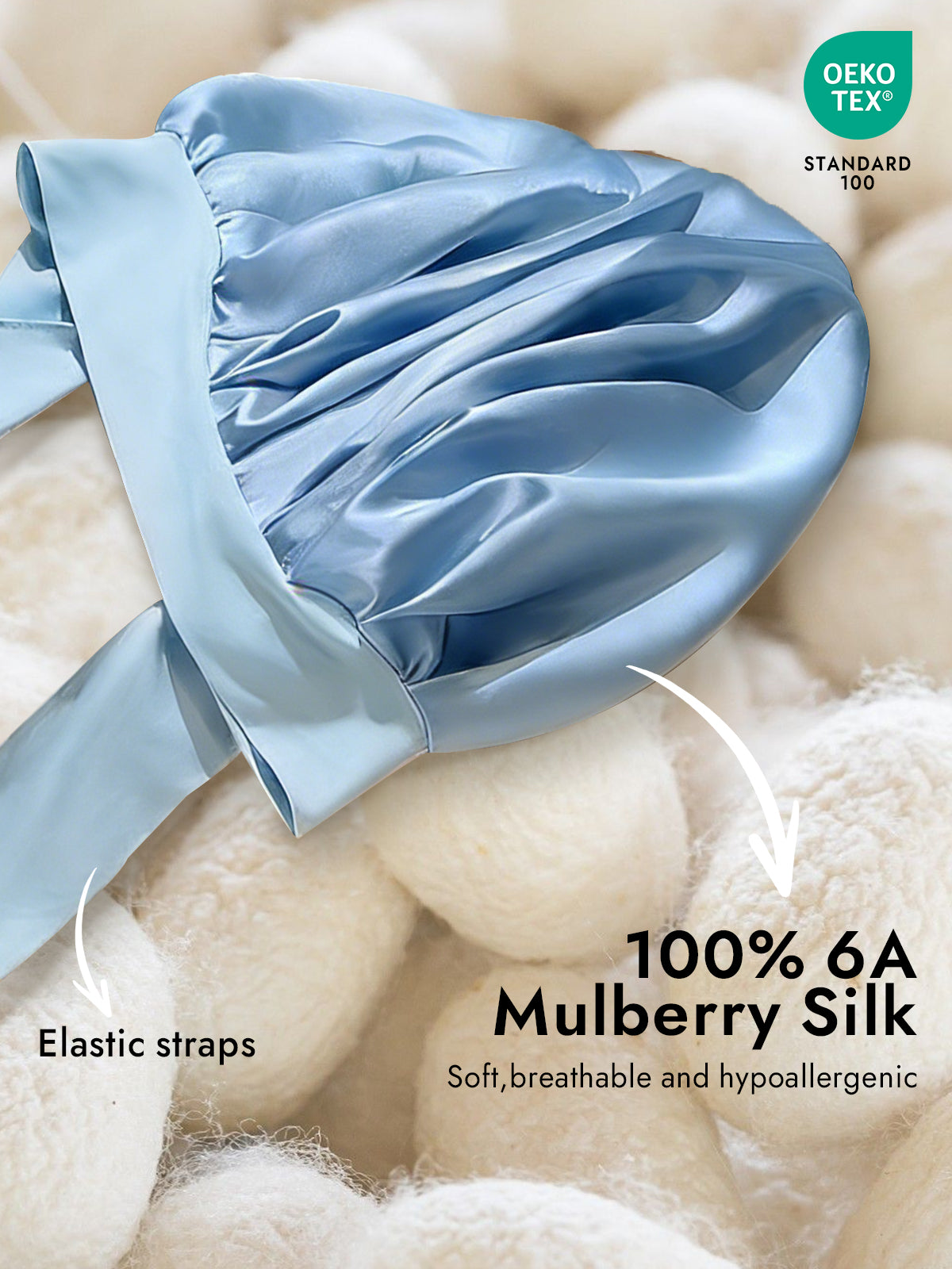 [Sky Blue] SilkSilky-UK Pure Silk Sleep Cap 002