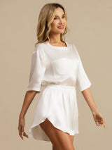 [White] SilkSilky-UK Short Sleeve Round Neck Women's Pyjamas 003