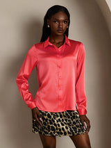[Imperial Red] SilkSilky-UK 19Momme Silk Long Sleeve Collar Women's Shirt 001