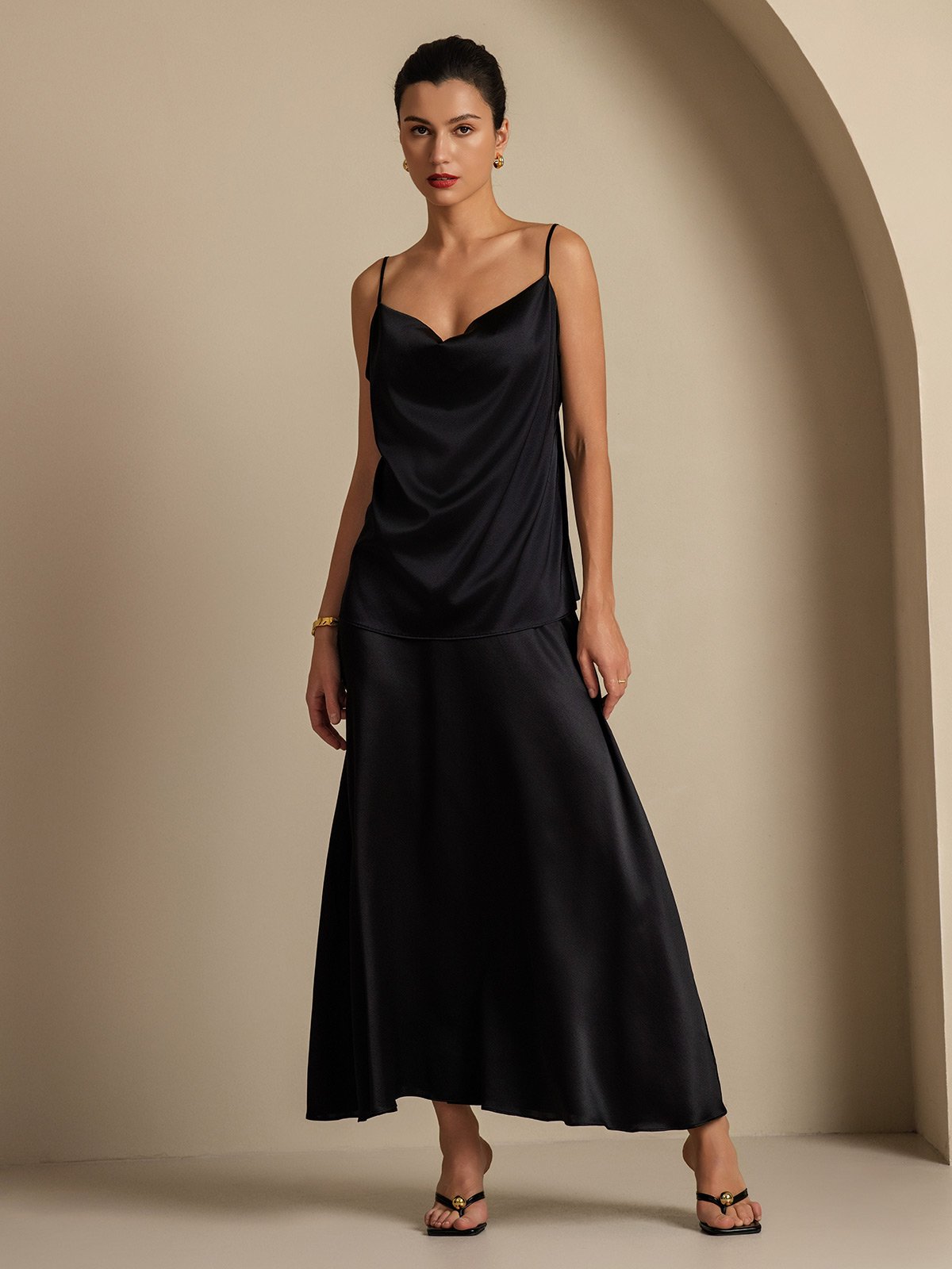 [Black] SilkSilky-UK 19Momme Silk Skirt 007,