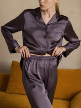 [Purple Gray] SilkSilky-UK Long Sleeve Lapel Collar Women's Pyjamas 008