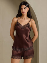 [Brown] SilkSilky-UK Spaghetti Strap V Neck Camisole Set 005
