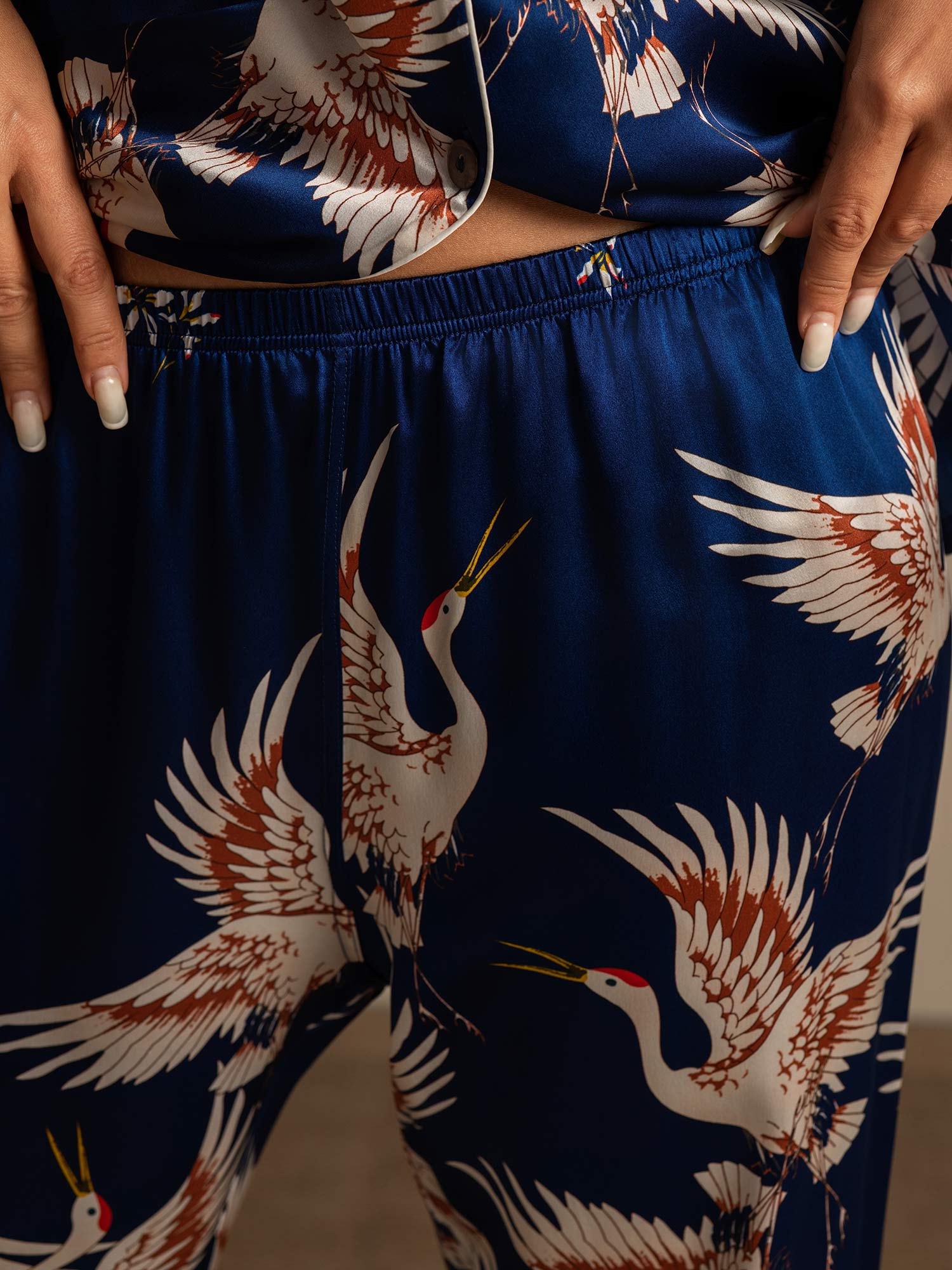 [Dark Blue] SilkSilky-UK 19Momme Pure Silk Notch Collar Women's Pyjamas 007,