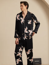 [Black] SilkSilky-UK Long Sleeve Lapel Collar Men's Pyjamas 003