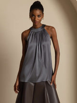 [Dark Gray] SilkSilky-UK Sleeveless Halter Women's T-Shirt 001