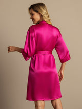 [Rose Red] SilkSilky-UK 3/4 Sleeve Women's Dressing Gown 002