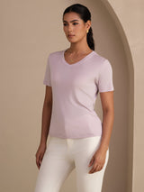 [Lavender] SilkSilky-UK Short Sleeve V Neck Women's T-Shirt 003