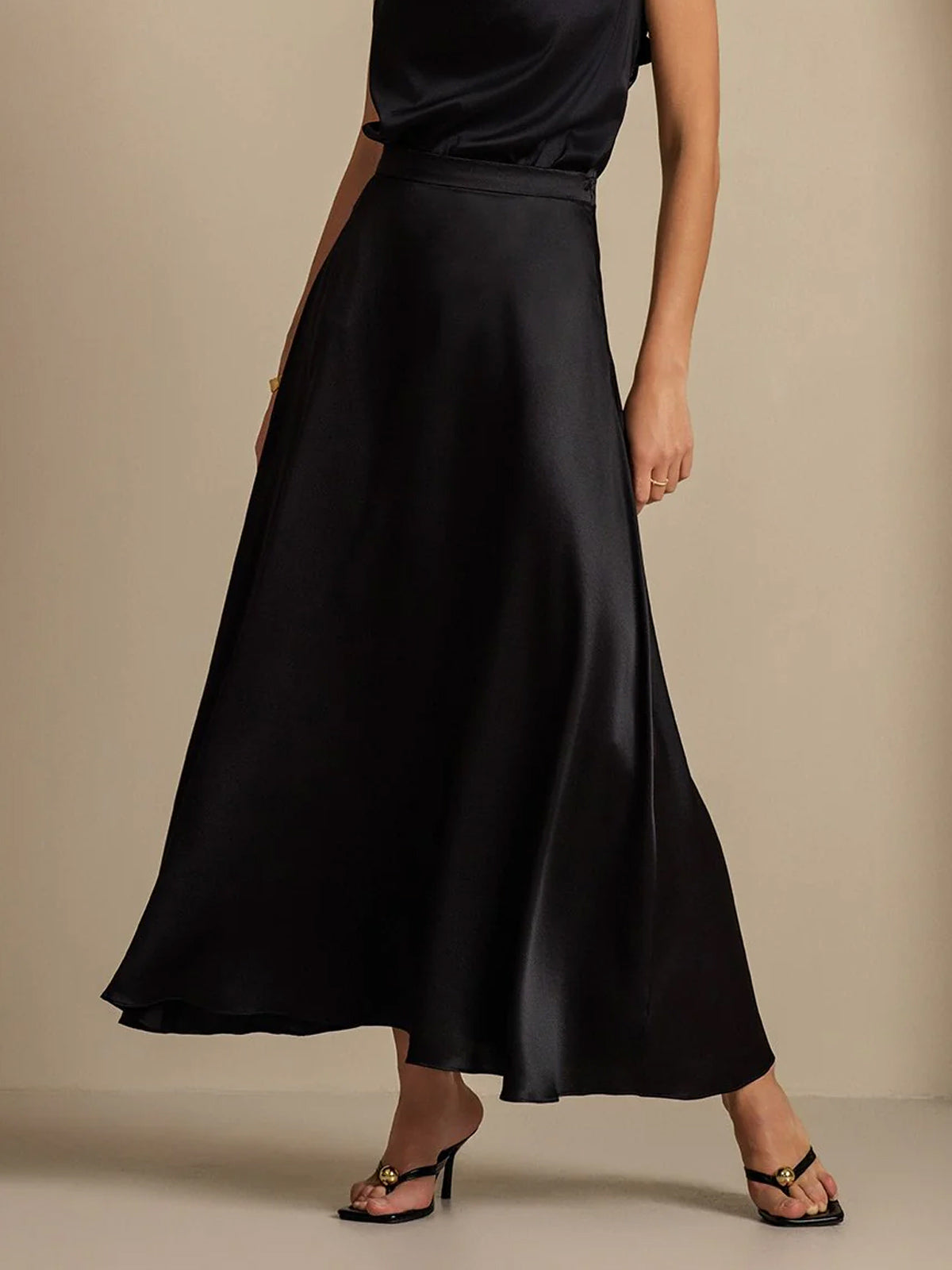 [Black] SilkSilky-UK 19Momme Silk Skirt 001,